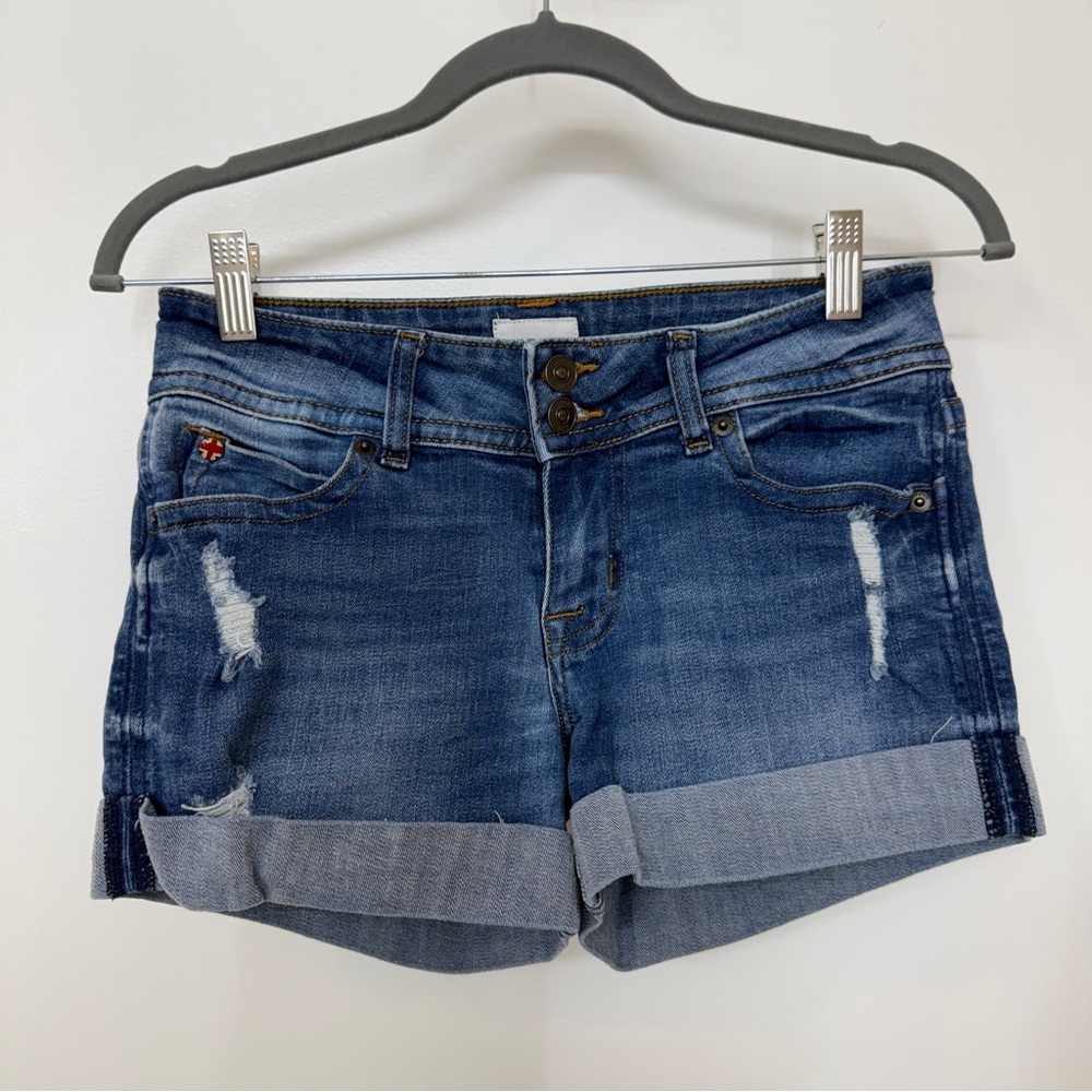 Hudson Jeans Ruby Short Distressed Rolled Cuff Denim Shorts Women’s Size 25 Blue - Picture 3 of 11